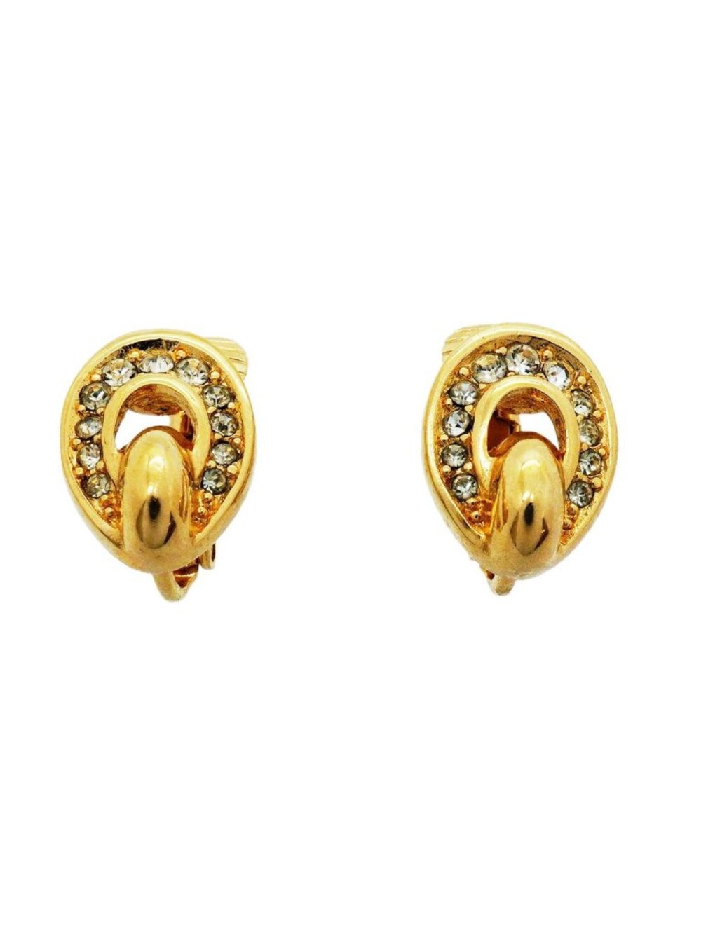 Dior Earrings Gold Plated Rhinestone